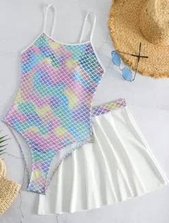 Women's Swimwear Monokini Swim Dress Swimsuit Backless Tummy Control High Waist Slim Vacation Beach Wear Ombre U Neck Sleeveless Bathing Suits Women Swimdresses