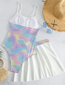 Women's Swimwear Monokini Swim Dress Swimsuit Backless Tummy Control High Waist Slim Vacation Beach Wear Ombre U Neck Sleeveless Bathing Suits Women Swimdresses