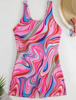 Best Women's Swimwear One Piece Monokini Swimsuit Backless Tummy Control High Waist Slim Vacation Beach Wear Ombre U Neck Sleeveless Bathing Suits Women Colorful Swimwear