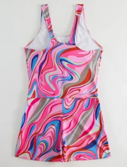 Best Women's Swimwear One Piece Monokini Swimsuit Backless Tummy Control High Waist Slim Vacation Beach Wear Ombre U Neck Sleeveless Bathing Suits Women Colorful Swimwear