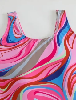 Best Women's Swimwear One Piece Monokini Swimsuit Backless Tummy Control High Waist Slim Vacation Beach Wear Ombre U Neck Sleeveless Bathing Suits Women Colorful Swimwear