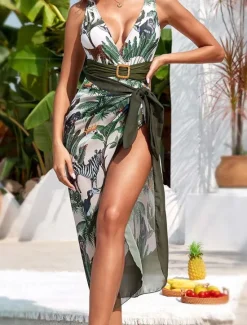Online Women's Swimwear One Piece Swimsuit Elegant Vacation Floral Sleeveless Bathing Suits Women One-Pieces