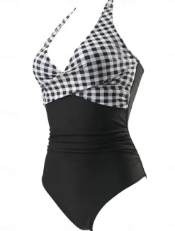 Online Women's Swimwear One Piece Swimsuit Backless Patchwork Fashion Beautiful Graphic V Wire Sleeveless Bathing Suits Women One-Pieces