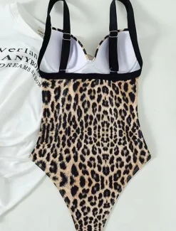 Clearance Women's Swimwear One Piece Swimsuit Backless Patchwork Vintage Sexy Leopard Sleeveless Bathing Suits Women Leopard Swimwear|One-Pieces