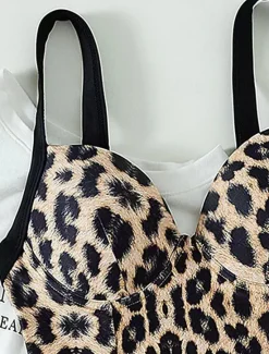 Clearance Women's Swimwear One Piece Swimsuit Backless Patchwork Vintage Sexy Leopard Sleeveless Bathing Suits Women Leopard Swimwear|One-Pieces