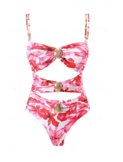 Sale Women's Swimwear One Piece Monokini Swimsuit Backless Tummy Control High Waist Slim Vacation Beach Wear Floral Leopard Strapless Sleeveless Bathing Suits Women One-Pieces|Leopard Swimwear