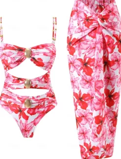 Sale Women's Swimwear One Piece Monokini Swimsuit Backless Tummy Control High Waist Slim Vacation Beach Wear Floral Leopard Strapless Sleeveless Bathing Suits Women One-Pieces|Leopard Swimwear