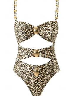 Sale Women's Swimwear One Piece Monokini Swimsuit Backless Tummy Control High Waist Slim Vacation Beach Wear Floral Leopard Strapless Sleeveless Bathing Suits Women One-Pieces|Leopard Swimwear