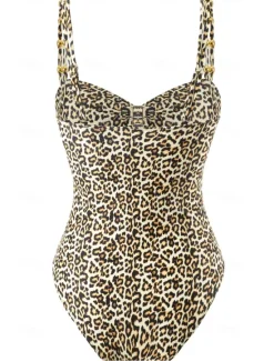 Sale Women's Swimwear One Piece Monokini Swimsuit Backless Tummy Control High Waist Slim Vacation Beach Wear Floral Leopard Strapless Sleeveless Bathing Suits Women One-Pieces|Leopard Swimwear
