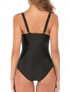 Hot Women's Swimwear One Piece Swimsuit Tummy Control High Waist Slim Vacation Beach Wear Solid Color U Neck Sleeveless Bathing Suits Women One-Pieces