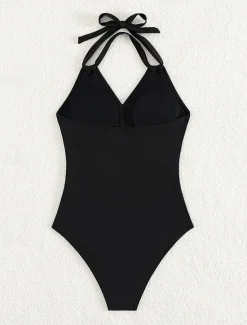Outlet Women's Swimwear One Piece Monokini Swimsuit Mesh Backless Tummy Control High Waist Slim Vacation Beach Wear Solid Color Halter Neck Sleeveless Bathing Suits Women One-Pieces