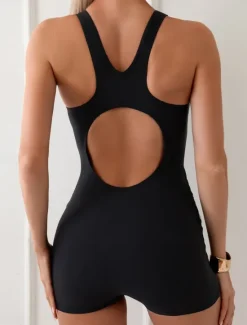 Discount Women's Swimwear One Piece Monokini Swimsuit Backless Tummy Control High Waist Slim Vacation Beach Wear Solid Color U Neck Sleeveless Bathing Suits Women One-Pieces