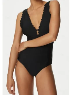 Best Women's Swimwear One Piece Monokini Swimsuit Backless Tummy Control High Waist Slim Vacation Beach Wear Solid Color V Neck Sleeveless Bathing Suits Women One-Pieces