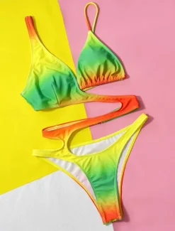 Discount Women's Swimwear One Piece Monokini Swimsuit Backless Tummy Control High Waist Slim Vacation Beach Wear Ombre Halter Neck Sleeveless Bathing Suits Women One-Pieces