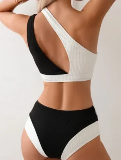 Outlet Women's Swimwear One Piece Monokini Swimsuit Backless Tummy Control High Waist Slim Vacation Beach Wear Solid Color Asymmetric Neck Sleeveless Bathing Suits Women One-Pieces