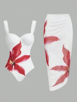 Best Women's Swimwear One Piece Monokini Swimsuit Backless Tummy Control High Waist Slim Vacation Beach Wear Floral V Neck Sleeveless Bathing Suits Women One-Pieces