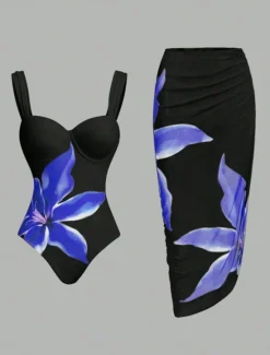 Best Women's Swimwear One Piece Monokini Swimsuit Backless Tummy Control High Waist Slim Vacation Beach Wear Floral V Neck Sleeveless Bathing Suits Women One-Pieces