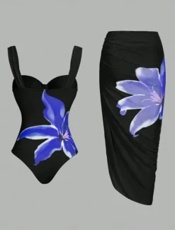 Best Women's Swimwear One Piece Monokini Swimsuit Backless Tummy Control High Waist Slim Vacation Beach Wear Floral V Neck Sleeveless Bathing Suits Women One-Pieces