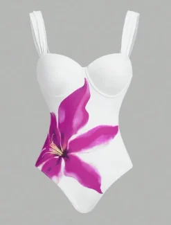 Best Women's Swimwear One Piece Monokini Swimsuit Backless Tummy Control High Waist Slim Vacation Beach Wear Floral V Neck Sleeveless Bathing Suits Women One-Pieces