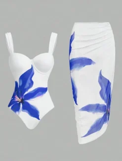 Best Women's Swimwear One Piece Monokini Swimsuit Backless Tummy Control High Waist Slim Vacation Beach Wear Floral V Neck Sleeveless Bathing Suits Women One-Pieces