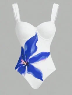 Best Women's Swimwear One Piece Monokini Swimsuit Backless Tummy Control High Waist Slim Vacation Beach Wear Floral V Neck Sleeveless Bathing Suits Women One-Pieces