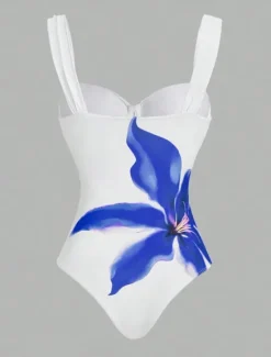 Best Women's Swimwear One Piece Monokini Swimsuit Backless Tummy Control High Waist Slim Vacation Beach Wear Floral V Neck Sleeveless Bathing Suits Women One-Pieces