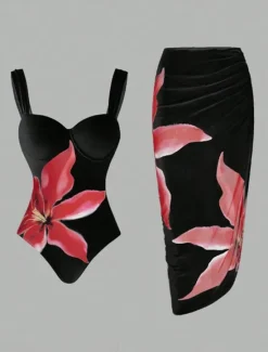 Best Women's Swimwear One Piece Monokini Swimsuit Backless Tummy Control High Waist Slim Vacation Beach Wear Floral V Neck Sleeveless Bathing Suits Women One-Pieces