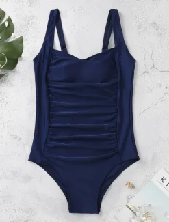 Hot Women's Swimwear One Piece Monokini Bathing Suits Swimsuit Ruched Tummy Control Slim Elegant Basic Solid Color Plain Strap Sleeveless Bathing Suits Women One-Pieces