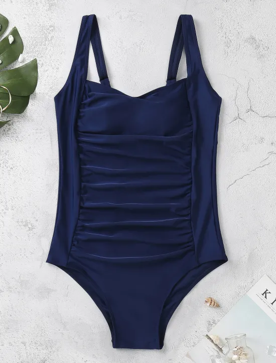 Hot Women's Swimwear One Piece Monokini Bathing Suits Swimsuit Ruched Tummy Control Slim Elegant Basic Solid Color Plain Strap Sleeveless Bathing Suits Women One-Pieces