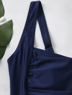 Hot Women's Swimwear One Piece Monokini Bathing Suits Swimsuit Ruched Tummy Control Slim Elegant Basic Solid Color Plain Strap Sleeveless Bathing Suits Women One-Pieces