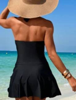 New Women's Swimwear One Piece Swimsuit Backless Tummy Control High Waist Slim Vacation Beach Wear Solid Color Halter Neck Sleeveless Bathing Suits Women One-Pieces