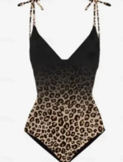 Best Women's Swimwear One Piece 2 Piece Skirt Swimsuit Backless Tummy Control High Waist Slim Vacation Beach Wear V Neck Sleeveless Bathing Suits Women One-Pieces|Leopard Swimwear