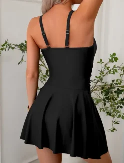 Sale Women's Swimwear One Piece Monokini Swimsuit Backless Tummy Control High Waist Slim Vacation Beach Wear Solid Color U Neck Sleeveless Bathing Suits Women One-Pieces
