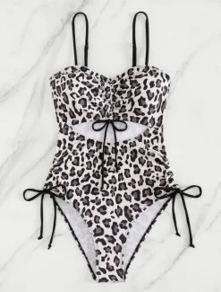 Best Women's Swimwear One Piece Monokini Swimsuit Backless Tummy Control High Waist Slim Vacation Beach Wear V Neck Sleeveless Bathing Suits Women One-Pieces|Leopard Swimwear
