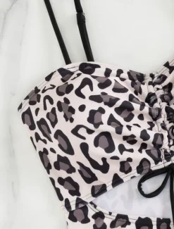 Best Women's Swimwear One Piece Monokini Swimsuit Backless Tummy Control High Waist Slim Vacation Beach Wear V Neck Sleeveless Bathing Suits Women One-Pieces|Leopard Swimwear