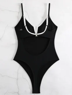 Online Women's Swimwear One Piece Monokini Swimsuit Backless Tummy Control High Waist Slim Vacation Beach Wear Solid Color V Neck Sleeveless Bathing Suits Women One-Pieces