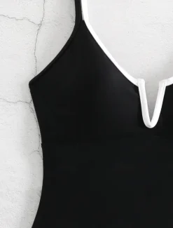 Online Women's Swimwear One Piece Monokini Swimsuit Backless Tummy Control High Waist Slim Vacation Beach Wear Solid Color V Neck Sleeveless Bathing Suits Women One-Pieces