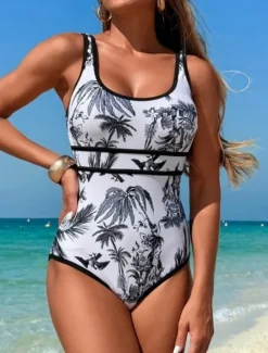 Hot Women's Swimwear One Piece Monokini Swimsuit Backless Tummy Control High Waist Slim Vacation Beach Wear Graphic U Neck Sleeveless Bathing Suits Women One-Pieces|Spring Swimwear