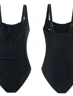 Women's Swimwear One Piece Monokini Swimsuit Backless Tummy Control High Waist Slim Vacation Beach Wear Solid Color Sleeveless Bathing Suits Women One-Pieces