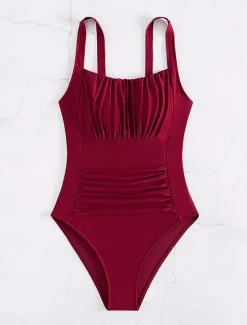 Women's Swimwear One Piece Monokini Swimsuit Backless Tummy Control High Waist Slim Vacation Beach Wear Solid Color Sleeveless Bathing Suits Women One-Pieces