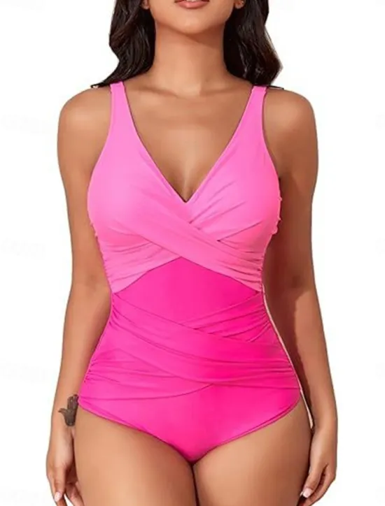 New Women's Swimwear One Piece Monokini Swimsuit Backless Tummy Control High Waist Slim Vacation Beach Wear Solid Color Halter Neck Sleeveless Bathing Suits Women One-Pieces