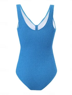 Hot Women's Swimwear One Piece Swimsuit Backless Tummy Control High Waist Slim Vacation Beach Wear Plain V Neck Sleeveless Bathing Suits Women One-Pieces
