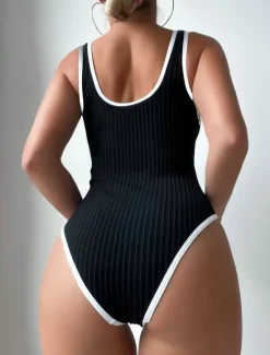 Best Women's Swimwear One Piece Monokini Swimsuit Backless Tummy Control High Waist Slim Vacation Beach Wear Solid Color U Neck Sleeveless Bathing Suits Women One-Pieces