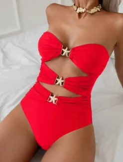 Clearance Women's Swimwear One Piece Monokini Swimsuit Backless Tummy Control High Waist Vacation Beach Wear Solid Color Strapless Sleeveless Bathing Suits Women One-Pieces