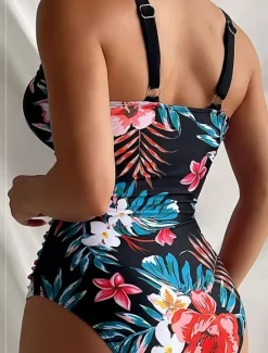 Sale Women's Swimwear One Piece Swimsuit Backless Tummy Control High Waist Slim Vacation Beach Wear Graphic V Neck Sleeveless Bathing Suits Women One-Pieces