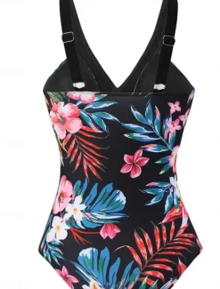 Sale Women's Swimwear One Piece Swimsuit Backless Tummy Control High Waist Slim Vacation Beach Wear Graphic V Neck Sleeveless Bathing Suits Women One-Pieces