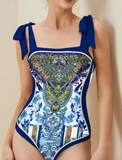 Hot Women's Swimwear One Piece 2 Piece Skirt Swimsuit Backless Tummy Control High Waist Slim Vacation Beach Wear Floral Scoop Neck Sleeveless Bathing Suits Women One-Pieces