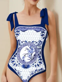 Hot Women's Swimwear One Piece 2 Piece Skirt Swimsuit Backless Tummy Control High Waist Slim Vacation Beach Wear Floral Scoop Neck Sleeveless Bathing Suits Women One-Pieces