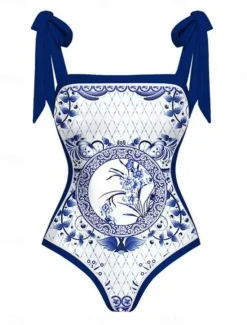 Hot Women's Swimwear One Piece 2 Piece Skirt Swimsuit Backless Tummy Control High Waist Slim Vacation Beach Wear Floral Scoop Neck Sleeveless Bathing Suits Women One-Pieces