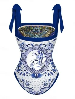 Hot Women's Swimwear One Piece 2 Piece Skirt Swimsuit Backless Tummy Control High Waist Slim Vacation Beach Wear Floral Scoop Neck Sleeveless Bathing Suits Women One-Pieces